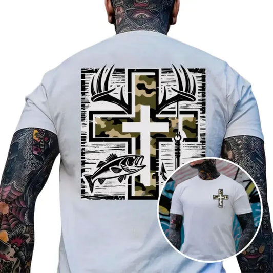 Faithful Outdoorsmen T-Shirt - Southern-Style Fishing & Hunting Tee, Camo Cross & Bass Apparel-Pasimax