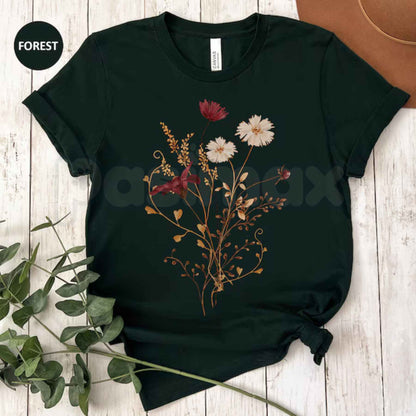 Fall Wildflower T-Shirt – Autumn Watercolor Floral Gift for Her Unisex Tee-Pasimax