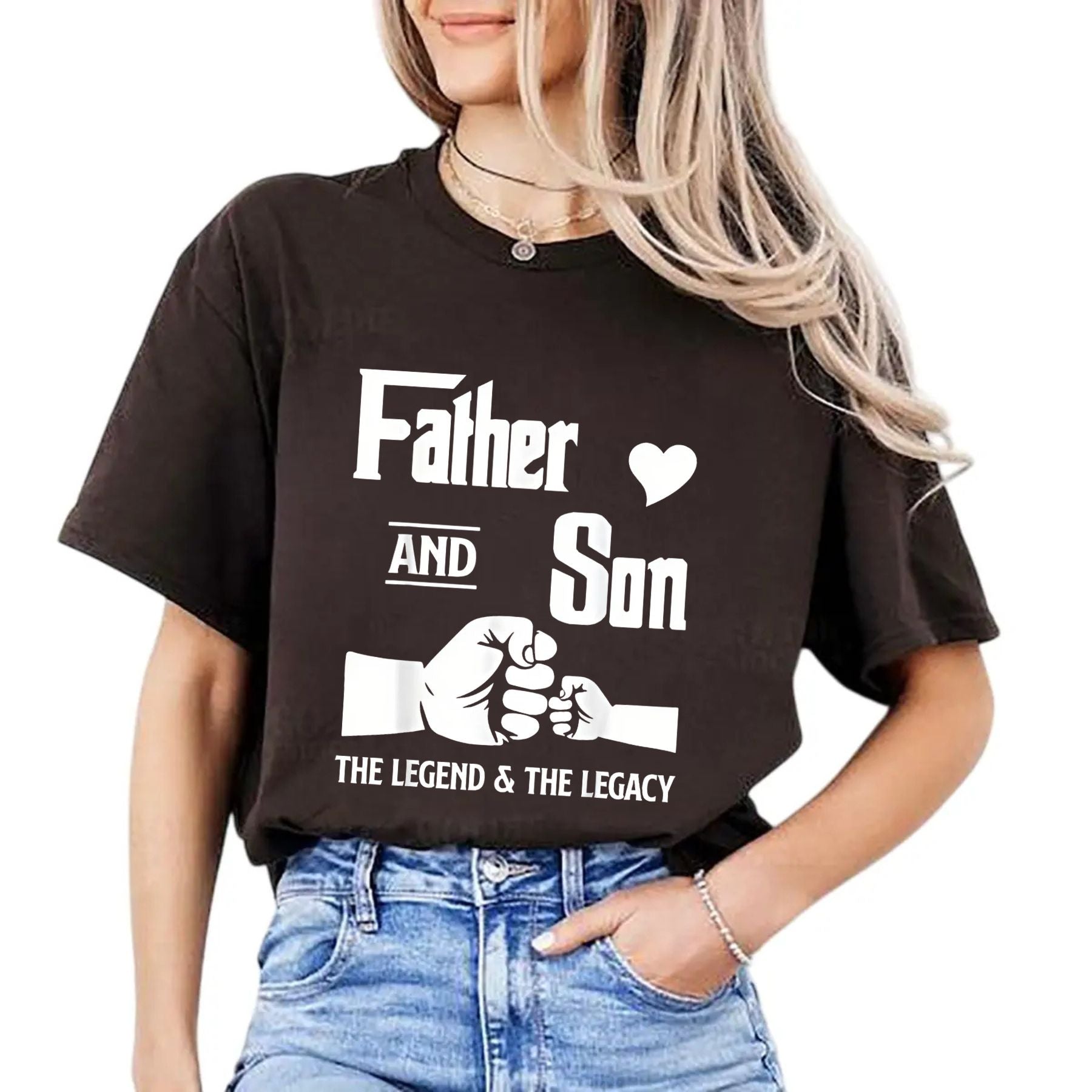 Father and Son Matching T-Shirts - "Father and Son" Quote, Fist Bump Design, 100% Cotton Crew Neck-Pasimax