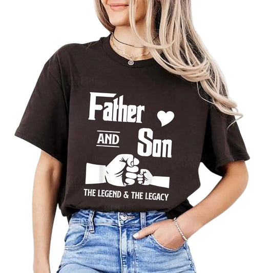 Father and Son Matching T-Shirts - "Father and Son" Quote, Fist Bump Design, 100% Cotton Crew Neck-Pasimax