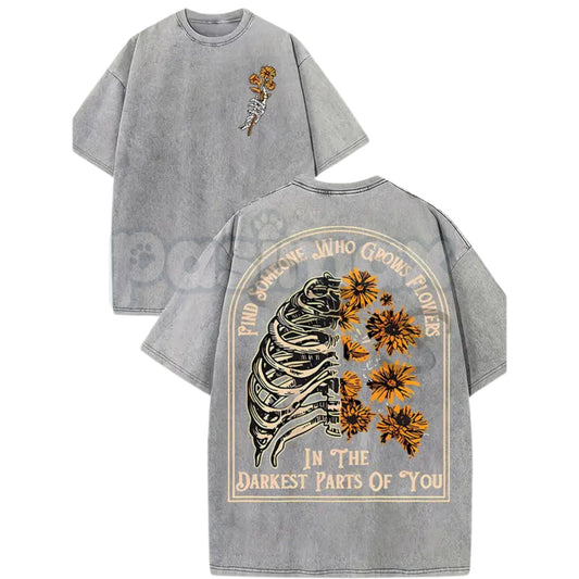 Find Someone Who Grows Flowers Sunflower T-Shirt – Street Style Washed Graphic Tee, Lightweight Retro Cotton Floral Top-Pasimax