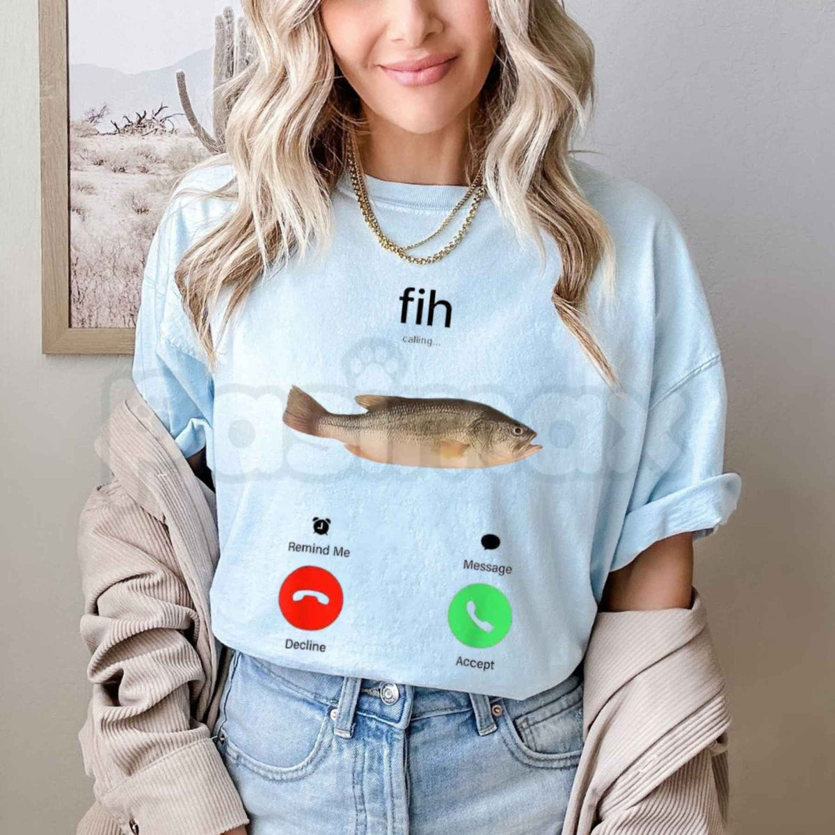Fish Calling Phone Screen T-Shirt – Funny Angler Fishing Decline Accept Unisex Graphic Tee-Pasimax