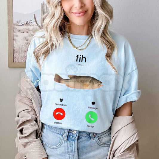Fish Calling Phone Screen T-Shirt – Funny Angler Fishing Decline Accept Unisex Graphic Tee-Pasimax