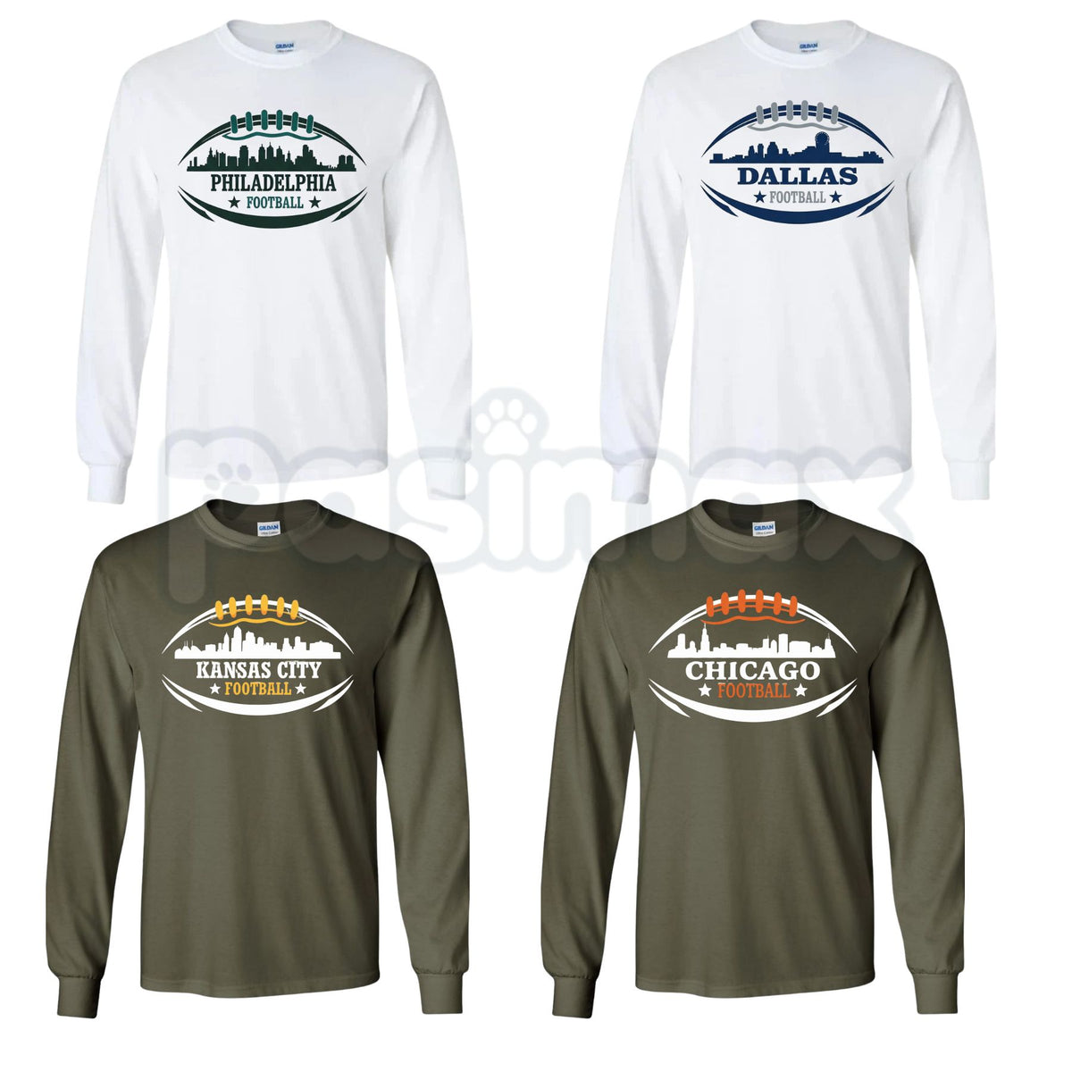 Football City Skyline Long Sleeve Tee – Game Day City Gridiron Graphic Shirt for Men & Women-Pasimax