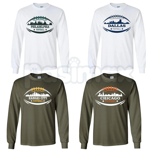 Football City Skyline Long Sleeve Tee – Game Day City Gridiron Graphic Shirt for Men & Women-Pasimax