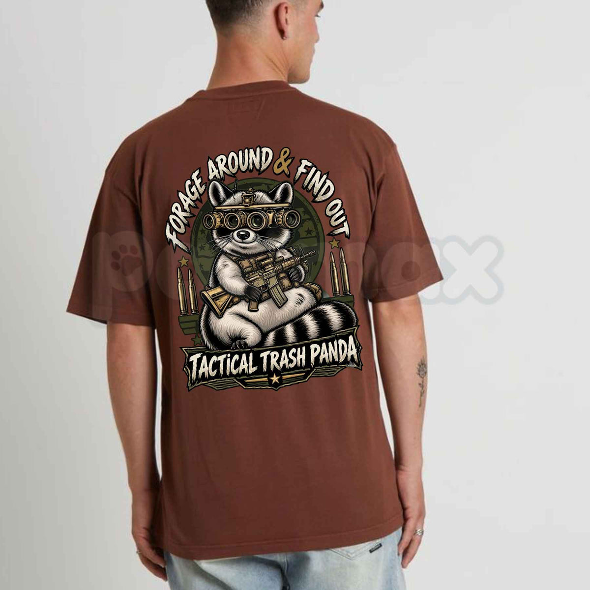 Forage Around & Find Out Tactical Trash Panda T-Shirt – Funny Raccoon Back Print Unisex Tee-Pasimax