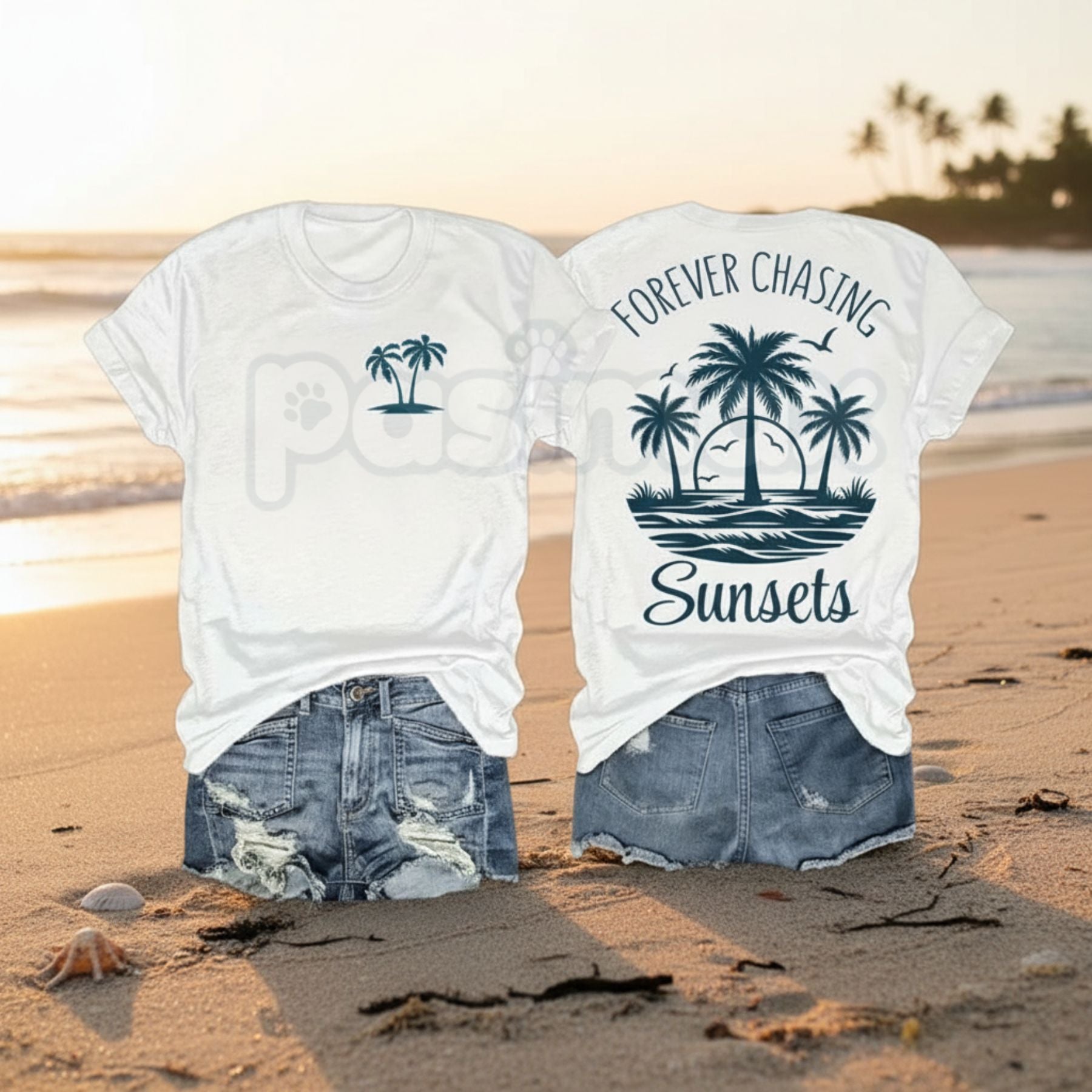 "Forever Chasing Sunsets" Graphic T-Shirt - Aesthetic Nature Adventure Tee, Premium 100% Cotton Wanderlust Top, Retro Golden Hour Beach Shirt, Inspirational Sunset Lover Gift, Soft Lived-In Summer Travel Apparel-Pasimax