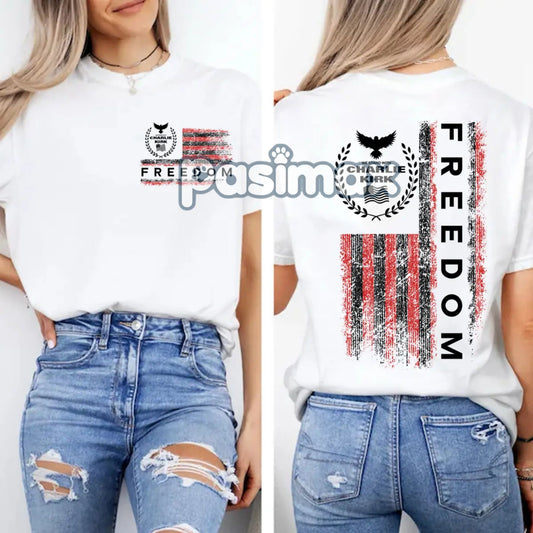 Freedom Charlie Kirk USA Flag T-Shirt - We Stand With Charlie Kirk, 2-Sided Patriotic Tee-Pasimax