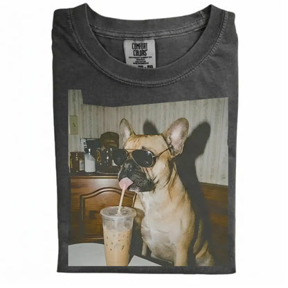Comfort Colors® Custom Dog Breeds Drinking Iced Coffee T-Shirt – Vintage 90s Funny Edgy Dog Meme Tee, Aesthetic Coffee Lover Dog Mom Gift Shirt