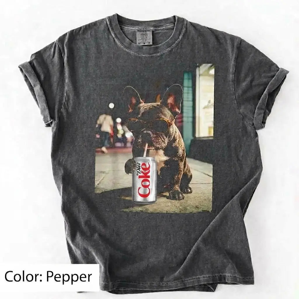 Comfort Colors® Dog Breeds Drinking Diet Coke T-Shirt – Funny Dog Dad Soda Lover Graphic Tee, Aesthetic Retro Puppy Animal Meme Shirt, Cute Pet Gift
