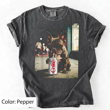 Comfort Colors® Dog Breeds Drinking Diet Coke T-Shirt – Funny Dog Dad Soda Lover Graphic Tee, Aesthetic Retro Puppy Animal Meme Shirt, Cute Pet Gift