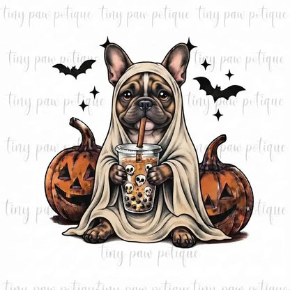 Comfort Colors® Custom Ghost & Boba Tea Halloween Dog T-Shirt – Spooky Season Bubble Tea Graphic Tee, Cute Ghost Dog Unisex Top & Gift