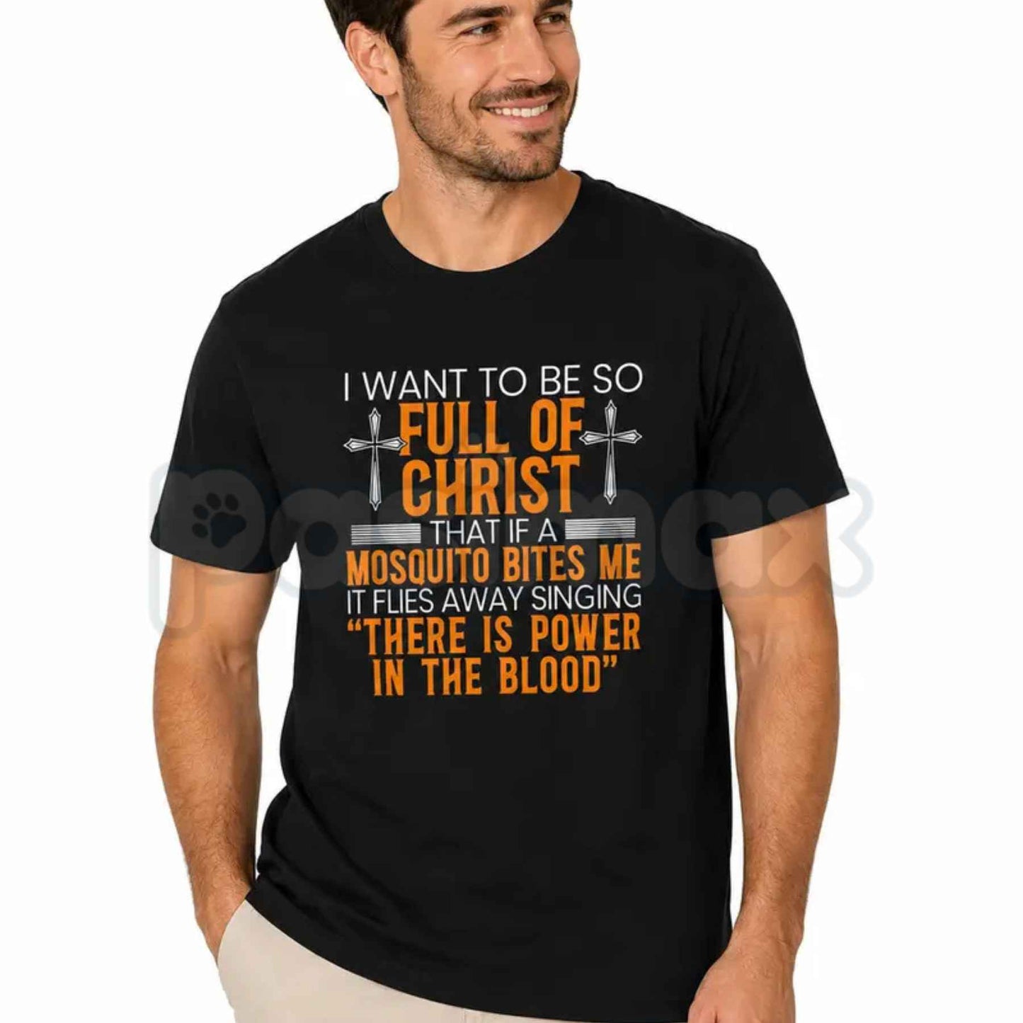 Full Of Christ Mosquito T-Shirt – Funny Christian Humor Unisex Cotton Graphic Tee-Pasimax