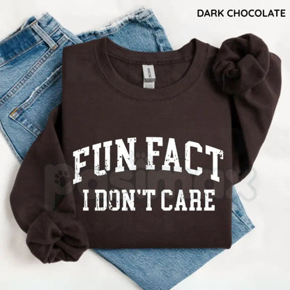 Fun Fact I Don't Care Sweatshirt | Sarcastic College Sweatshirt | Funny Academic Burnout Crewneck | Relatable Student Jumper | Minimalist Sassy Pullover | University Style Sarcasm Shirt-Pasimax