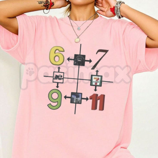 Funny 69 67 9/11 7-11 Meme T-Shirt – Sarcastic Gen Z Absurdist Numeric Graphic Tee-Pasimax