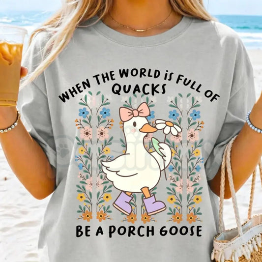 Funny "Be a Porch Goose" T-Shirt – Retro Concrete Lawn Ornament Pun Graphic Tee-Pasimax