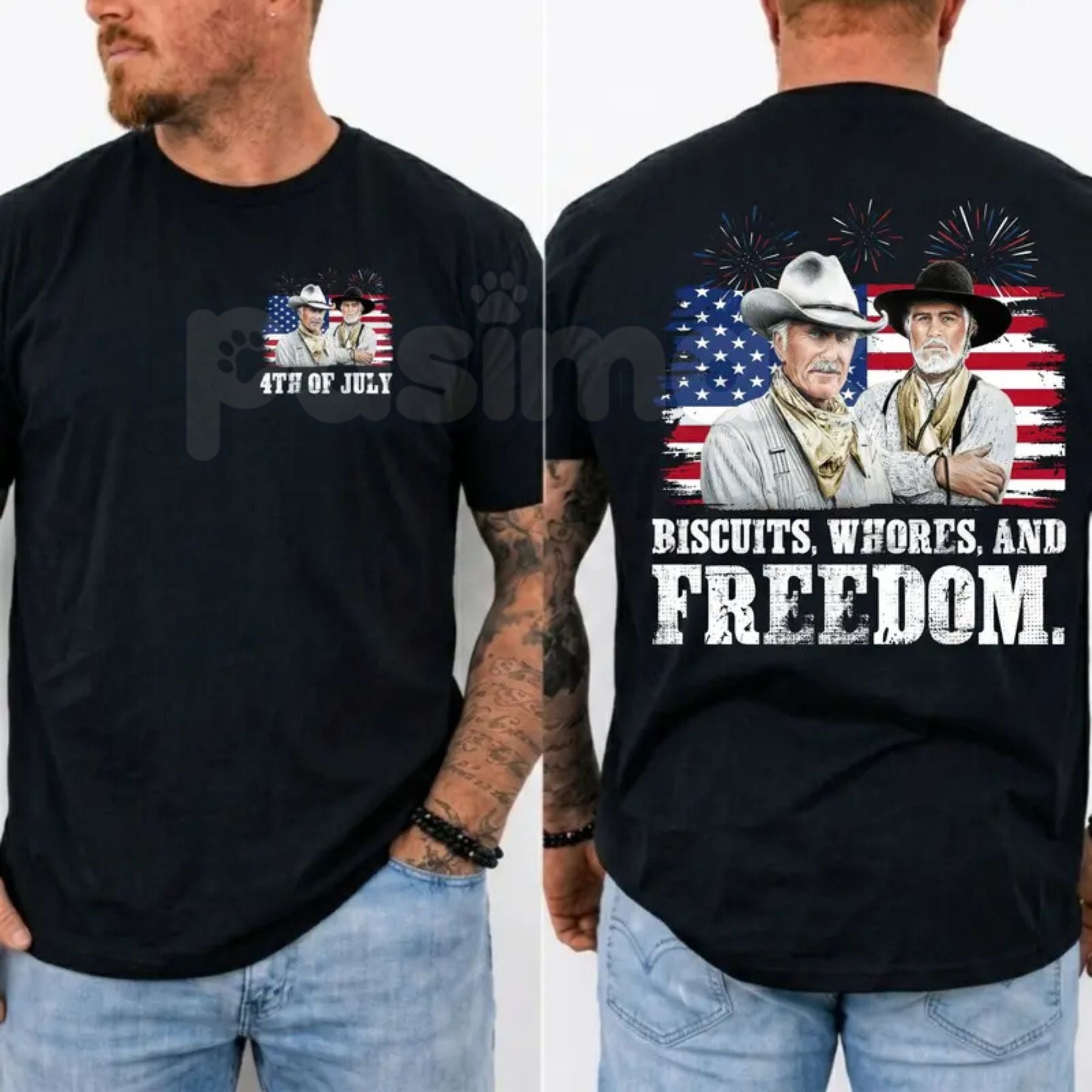 Funny "Biscuits and Whores" Western T-Shirt – Sarcastic 4th of July Movie Graphic Tee-Pasimax