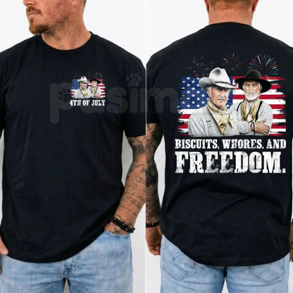 Funny "Biscuits and Whores" Western T-Shirt – Sarcastic 4th of July Movie Graphic Tee-Pasimax