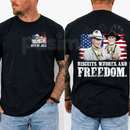 Funny "Biscuits and Whores" Western T-Shirt – Sarcastic 4th of July Movie Graphic Tee-Pasimax