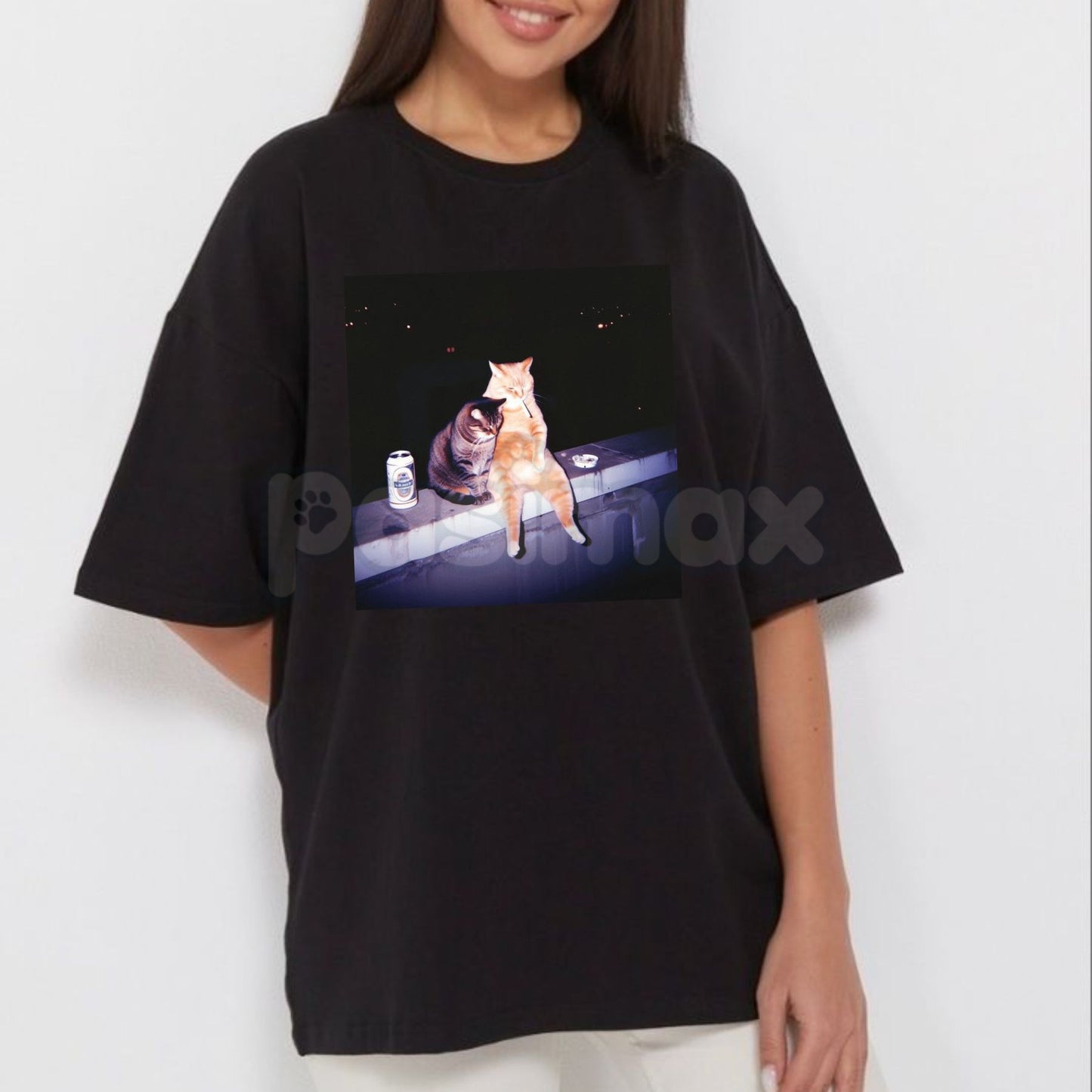 Funny Cat Smoking Graphic Tee - Ironic Animal Humor Shirt, Irreverent Cat Lover Gift, Funny Pet Statement Apparel-Pasimax