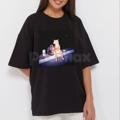 Funny Cat Smoking Graphic Tee - Ironic Animal Humor Shirt, Irreverent Cat Lover Gift, Funny Pet Statement Apparel-Pasimax