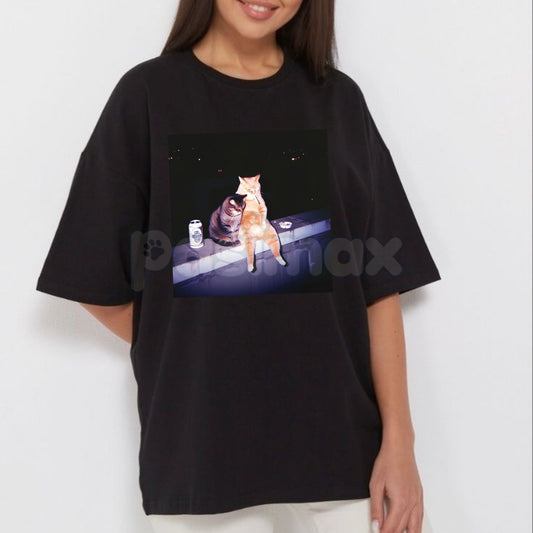 Funny Cat Smoking Graphic Tee - Ironic Animal Humor Shirt, Irreverent Cat Lover Gift, Funny Pet Statement Apparel-Pasimax