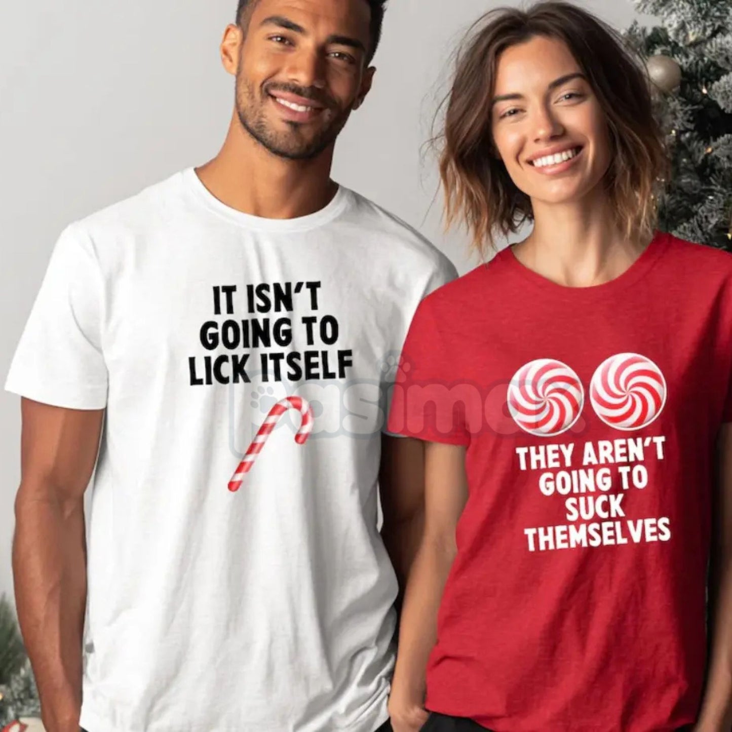 Funny Christmas Couple Shirts (Adult Humor) - Matching Naughty Nice Slogan Tees, Unisex Holiday Party Gift, Xmas Statement Apparel-Pasimax