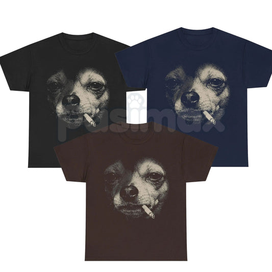 Funny Dog Smocking Graphic T-Shirt – Vintage Meme Dog Humor Tee, Premium 100% Cotton Retro Animal Streetwear Top, Soft Lived-In Heavyweight Irony Culture Shirt, Made in USA-Pasimax
