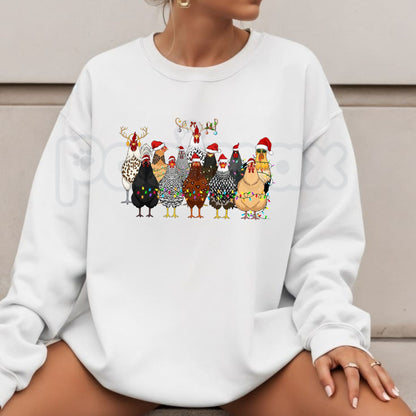Funny Farm Animal Christmas Sweatshirt | Festive Hen & Rooster Holiday Crewneck-Pasimax