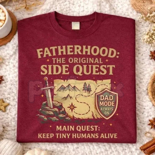 Funny "Fatherhood The Original Side Quest" T-Shirt – Retro Gamer Dad Quote Graphic Tee-Pasimax