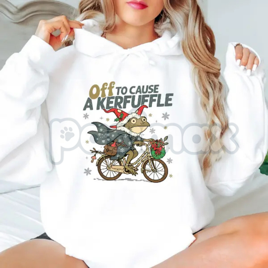 Funny Frog "Kerfuffle" Christmas Hoodie – Holiday Mischief Slogan Pullover, Family Troublemaker Gift, Unisex-Pasimax