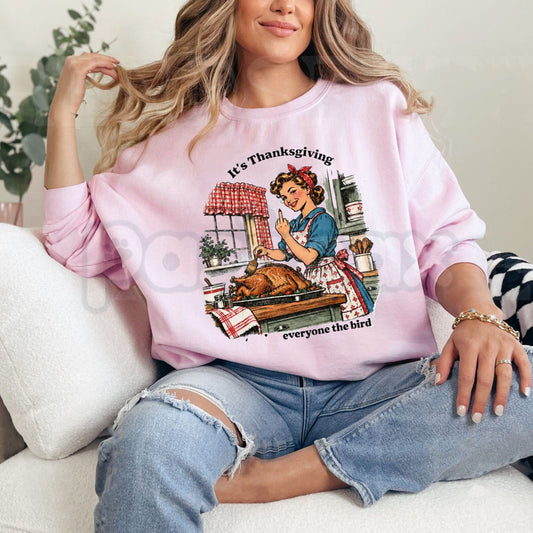 Funny Give Everyone The Bird Sweatshirt | Retro Thanksgiving Graphic Crewneck-Pasimax