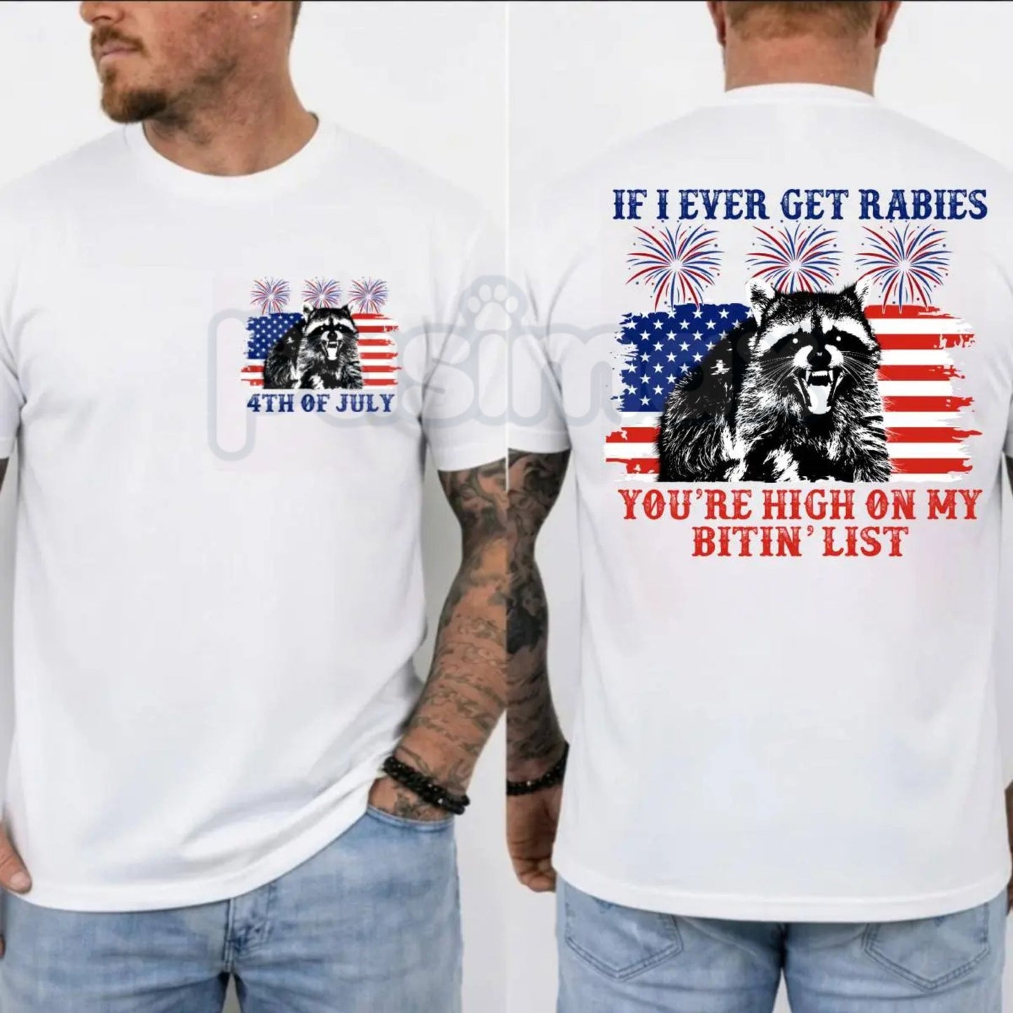 Funny "If I Ever Get Rabies" Raccoon T-Shirt – Sarcastic 4th of July Bitin' List Patriotic Graphic Tee-Pasimax