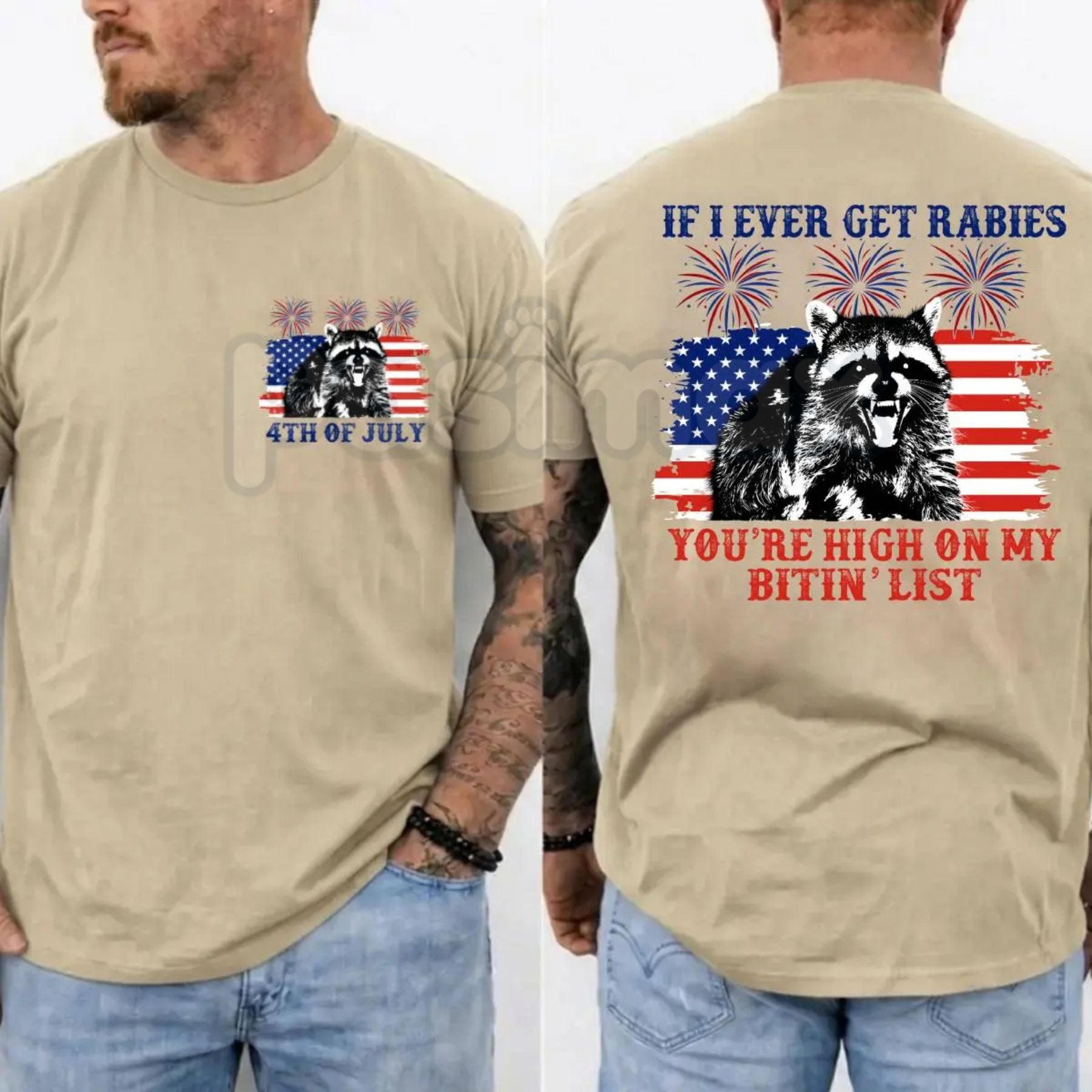 Funny "If I Ever Get Rabies" Raccoon T-Shirt – Sarcastic 4th of July Bitin' List Patriotic Graphic Tee-Pasimax