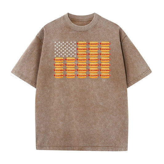 Funny July 4th Hot Dog T-Shirt – Retro American Flag Patriotic Summer BBQ Tee, Vintage Washed Lightweight Cotton Glizzy Freedom Top-Pasimax