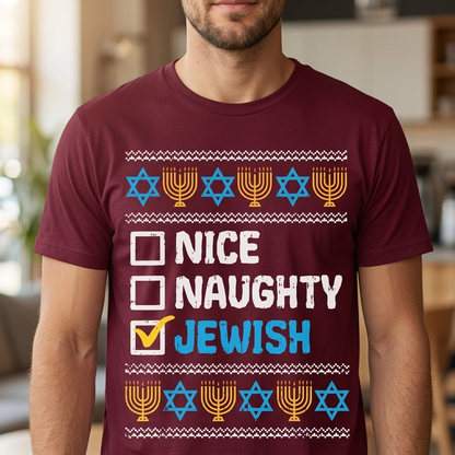 Funny Naughty Hanukkah T-Shirt – Witty Jewish Holiday Graphic Tee, Remastered Heavy Cotton Festival of Lights Top, Soft Lived-In Heavyweight Sarcastic Judaica Shirt, Made in USA-Pasimax