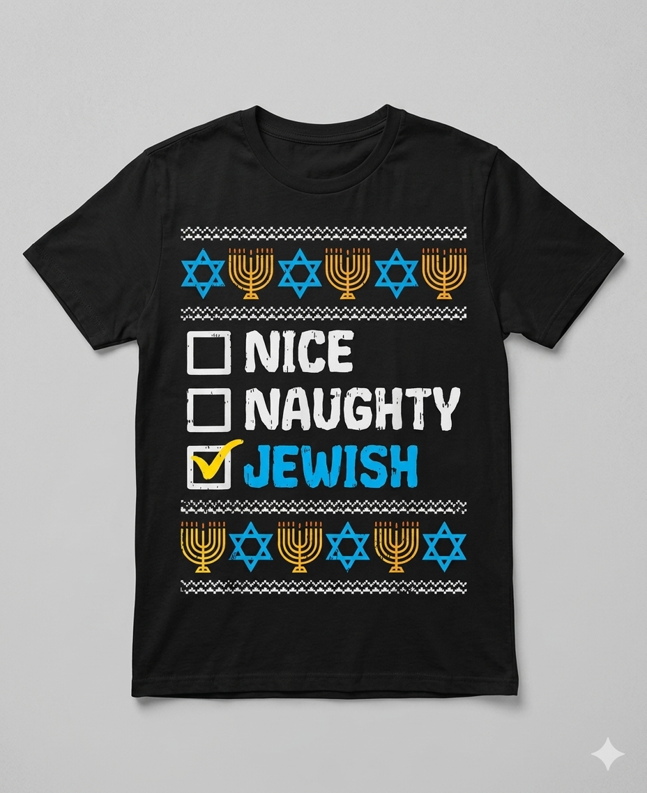 Funny Naughty Hanukkah T-Shirt – Witty Jewish Holiday Graphic Tee, Remastered Heavy Cotton Festival of Lights Top, Soft Lived-In Heavyweight Sarcastic Judaica Shirt, Made in USA-Pasimax