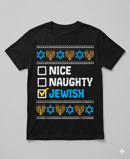 Funny Naughty Hanukkah T-Shirt – Witty Jewish Holiday Graphic Tee, Remastered Heavy Cotton Festival of Lights Top, Soft Lived-In Heavyweight Sarcastic Judaica Shirt, Made in USA-Pasimax
