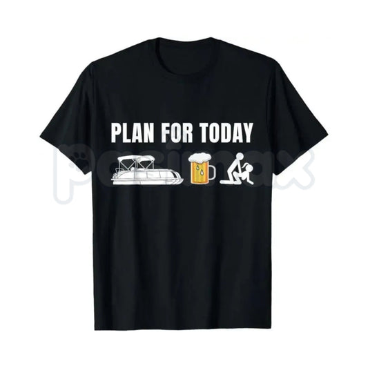 Funny Pontoon Boat "Plan For Today" T-Shirt – Beer & Boating Mens Graphic Tee, Premium 100% Cotton Lake Life Humor Top, Soft Lived-In Heavyweight Nautical Drinking Shirt, Made in USA-Pasimax