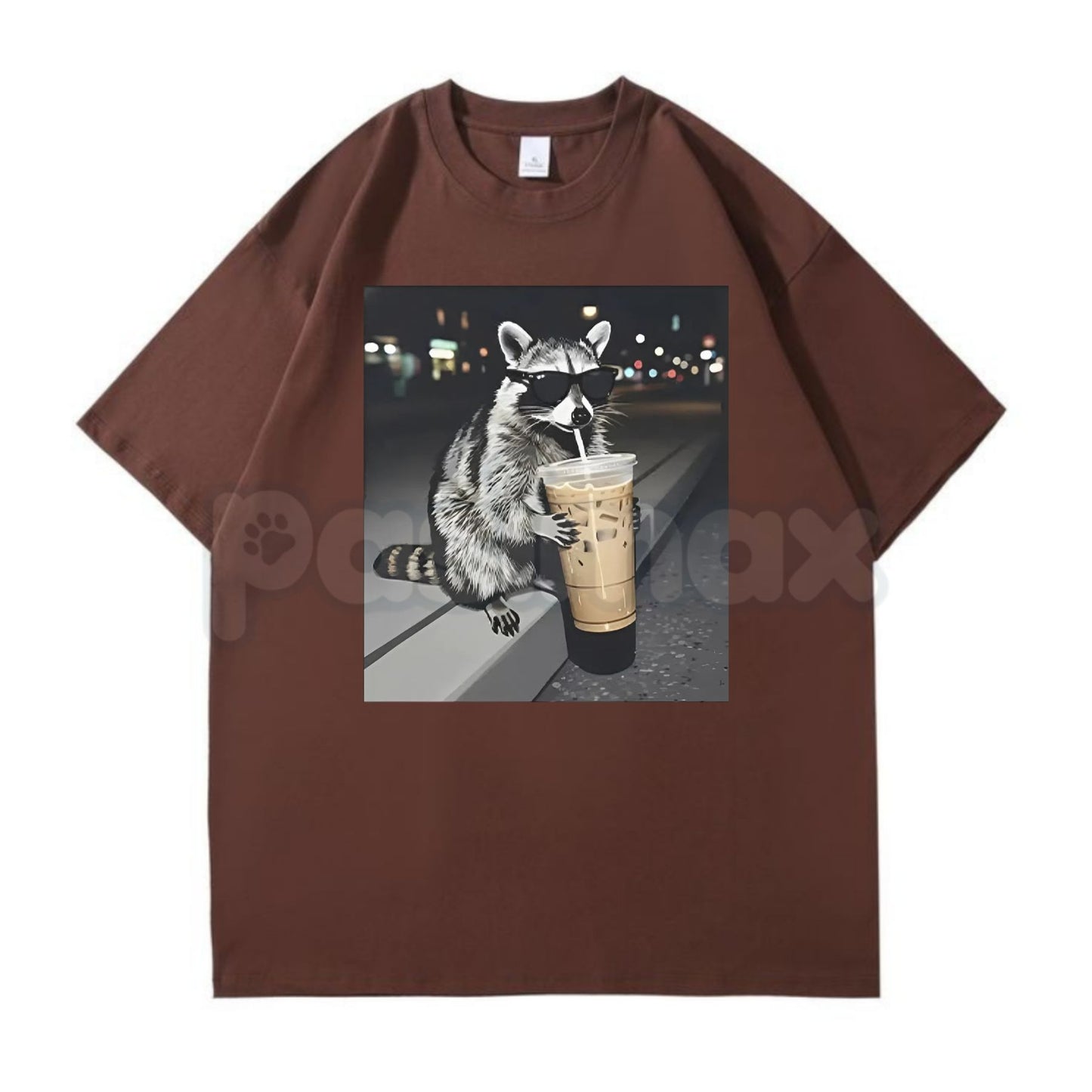 Funny Raccoon Drinking Iced Coffee T-Shirt - Caffeinated Trash Panda Graphic Tee, Relatable Iced Coffee Lover Shirt, Premium Heavyweight Unisex Animal Humor Top, Cute Sarcastic Raccoon Gift, Trendy Caffeinated Animal Streetwear-Pasimax