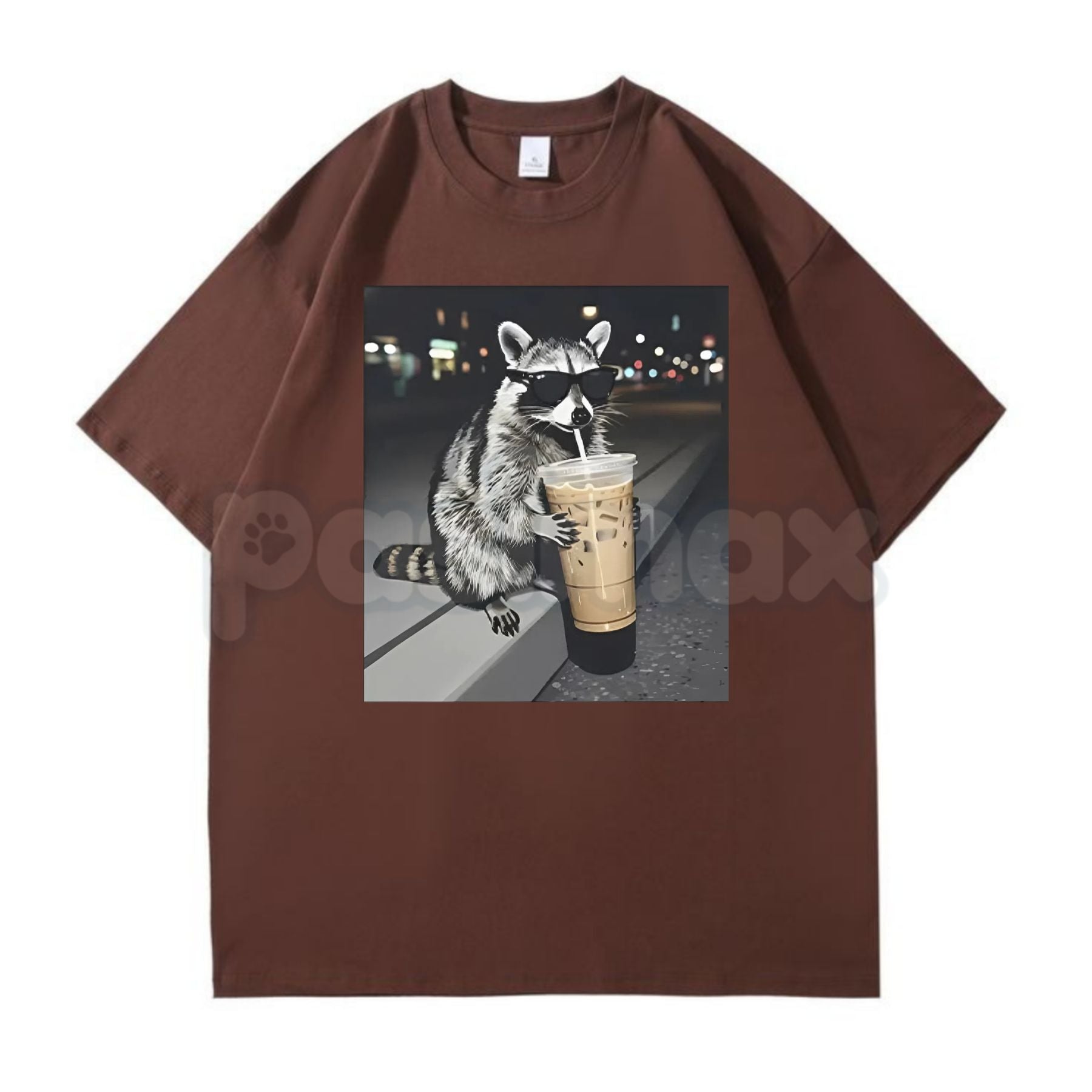 Funny Raccoon Drinking Iced Coffee T-Shirt - Caffeinated Trash Panda Graphic Tee, Relatable Iced Coffee Lover Shirt, Premium Heavyweight Unisex Animal Humor Top, Cute Sarcastic Raccoon Gift, Trendy Caffeinated Animal Streetwear-Pasimax