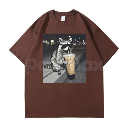 Funny Raccoon Drinking Iced Coffee T-Shirt - Caffeinated Trash Panda Graphic Tee, Relatable Iced Coffee Lover Shirt, Premium Heavyweight Unisex Animal Humor Top, Cute Sarcastic Raccoon Gift, Trendy Caffeinated Animal Streetwear-Pasimax