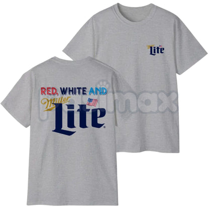 Funny "Red White And Lite" T-Shirt – Sarcastic 4th of July Beer Pun Patriotic Graphic Tee-Pasimax