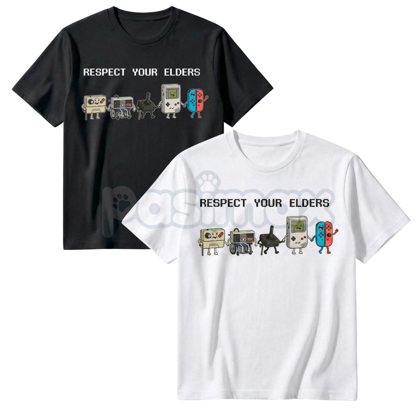Funny "Respect Your Elders" Retro Gamer T-Shirt - Vintage Controller History Tee, Old School Gamer Gift, Classic 8-Bit & 16-Bit Nostalgia Shirt-Pasimax