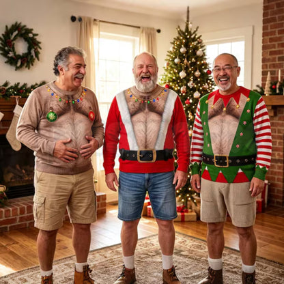 Funny Santa Abs Knitted Sweater, Hilarious Novelty Christmas Pullover for Men, Personalized Unisex Ugly Sweater, Christmas Gag Gift-Pasimax