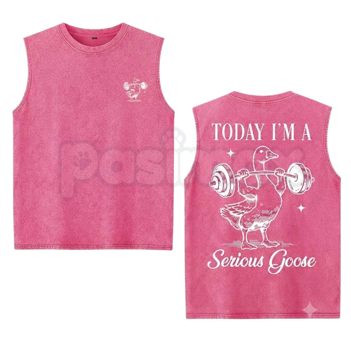 Funny Serious Goose Gym Washed Tank Top – Retro Bodybuilding Muscle Tee, Vintage Acid Washed Lightweight Cotton Unisex Fitness Sleeveless Shirt-Pasimax