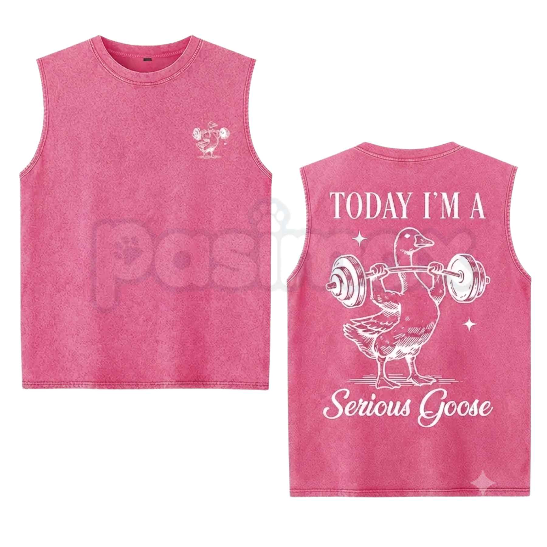 Funny Serious Goose Gym Washed Tank Top – Retro Bodybuilding Muscle Tee, Vintage Acid Washed Lightweight Cotton Unisex Fitness Sleeveless Shirt-Pasimax