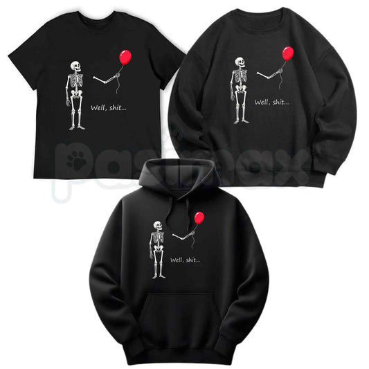 Funny Skeleton Balloon Shirt – Cute Spooky Skeleton Hoodie & Dark Humor Gift Sweatshirt-Pasimax