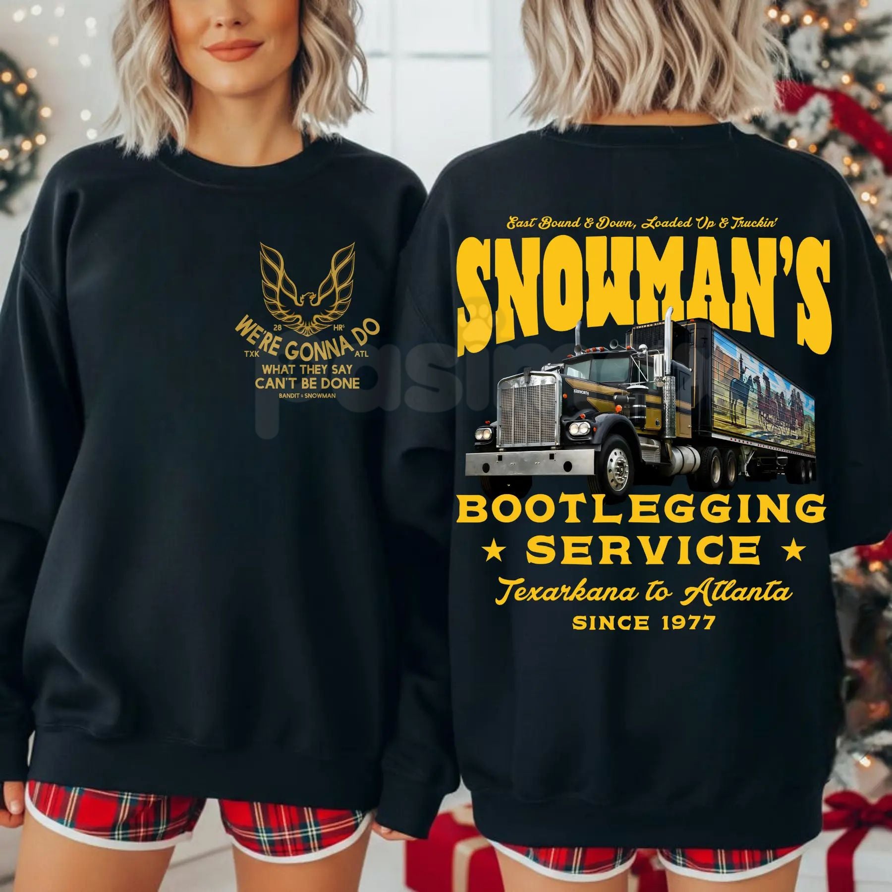 Funny Snowman's Bootlegging Service 2-Sided Sweatshirt | Prohibition Era Holiday Humor Crewneck-Pasimax