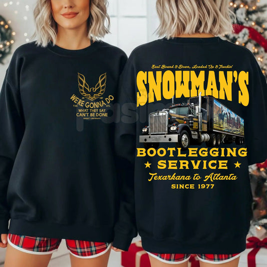 Funny Snowman's Bootlegging Service 2-Sided Sweatshirt | Prohibition Era Holiday Humor Crewneck-Pasimax